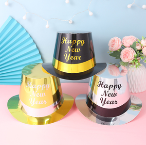 Cappello a Cilindro Nero con Stampa a Caldo per Decorazioni Festa di <span class=keywords><strong>Capodanno</strong></span>, Accessorio Fotografico per Carnevale e Feste di Fine Anno - Product Image 1