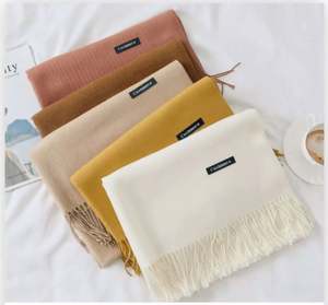 Pañuelos Hijab Musulmanes de Moda, Bufandas de Cachemira para Mujer, Color Sólido, Pashmina con Borlas, YHK0059 - Product Image 1