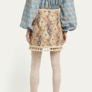 Minigonna a trapezio bohémien con ricami Paisley, paillettes e perline, orlo con nappe, vita alta, casual, da festa, per donna - Product Image 3