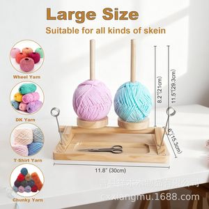Solid Wood Yarn Bobbin Stand Rotatable Knitting <b>Spool</b> <b>Holder</b> For Handmade Crafting Tools Natural Color - Product Image 4