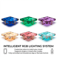 Table basse moderne de luxe en cristal rose LED RGB intelligente avec application et télécommande et pieds plaqués or pour salon