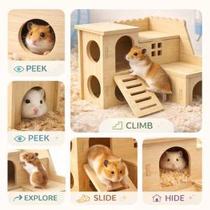 Maisonnette en bois pour hamster, <span class=keywords><strong>labyrinthe</strong></span> amusant avec toboggan, cabane à double étage pour gerbilles nains, <span class=keywords><strong>souris</strong></span>, rats et petits animaux - Product Image 3