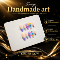 Faux ongles à presser en amande faits à la main A758, motif papillon 3D et fleur, couverture complète pour application sur les doigts