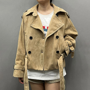 Nouvelle arrivée Manteaux en cuir suédé tendance <span class=keywords><strong>Trench</strong></span> Coat Femmes Vestes en cuir véritable - Product Image 2