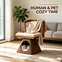 Fauteuil Nid Douillet et Moderne pour Chat, Cadre en Bois Massif, Coussin en Coton et Lin, Meuble 2-en-1 Gain de Place pour Chien et Chat, Cadeau Idéal pour Animaux de Compagnie