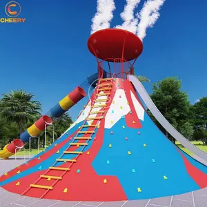 Patio de juegos 3 en 1 para niños, pared de escalada al aire libre, escalada en roca con tobogán de plástico y acero inoxidable, gran oferta