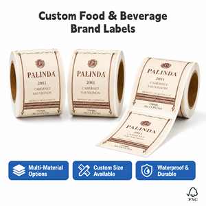 Etiqueta Autoadhesiva de Vinilo para Botellas de Vino, Impresión Personalizada, Resistente al Agua, con Estampado en Dorado y Textura en Rollo - Product Image 2