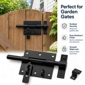 Loquet coulissant de porte en acier noir thermolaqué antirouille avec plaque de fixation pour portail de garage OEM - Product Image 1