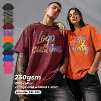 T-shirt vintage délavé à l'acide, imprimé logo DTG personnalisé, tailles 2XL-5XL, 230 GSM, 100% coton lourd, coupe oversize, unisexe, streetwear