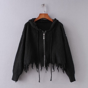 Prêt à expédier mode <span class=keywords><strong>fantaisie</strong></span> acrylique tricoté Cardigans fermeture éclair glands <span class=keywords><strong>pull</strong></span> pour les femmes - Product Image 3