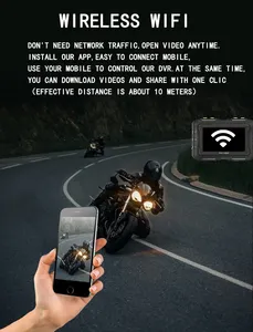 Kamera Dasbor Sepeda Motor, Kamera DVR Mini WiFi Dual HD 1080P Tanpa Layar Sudut Lebar 140 Derajat IP67 Tahan Air GPS Camara Moto