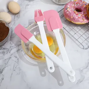 Инструменты для выпечки, силиконовый скребок для торта, шпатель, розовый набор кистей для выпечки с пластиковой ручкой