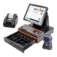 15.6" Touch Screen Cashier Pos Machine All in One POS PC Cash Register Terminal Device Printer Scanner for Retail Supermarket