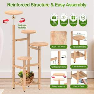 Support de <span class=keywords><strong>plante</strong></span> en bois à 5 couches avec support de pot de fleurs, adapté à la fenêtre de salon d'exposition multi-plantes en plein air, terrasse de jardin - Product Image 2
