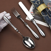 Ensemble de Couverts de Luxe Rétro en Acier Inoxydable 304 Forgé Brillant de Haute Qualité avec Manche en Gourde, Poli Miroir