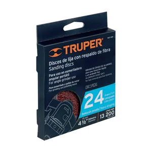 Disco Abrasivo con Supporto in Fibra BOX 5 da 4-1/2 Pollici, Grana 24, TRUPER - Product Image 3