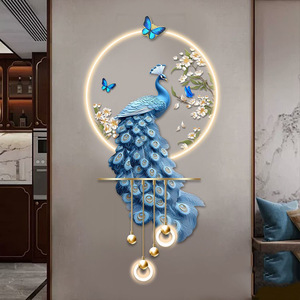 Peinture décorative pour entrée de porche 120x50cm, lampe murale LED tridimensionnelle haut de gamme, <span class=keywords><strong>paon</strong></span>, salon, fond de télévision - Product Image 5