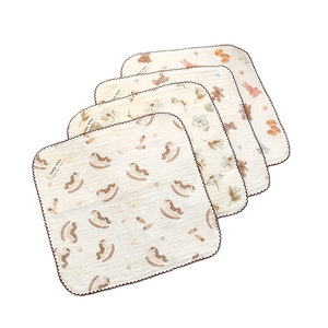 Lingette carrée pour bébé en mousseline de coton à bords côtelés, imprimé floral de dessin animé, 25x25 cm / 30x30 cm - Product Image 5