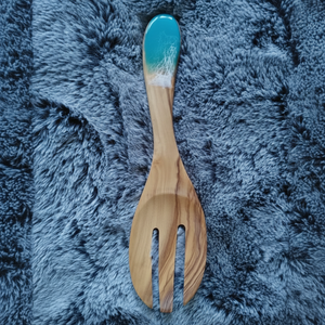 Cuillère en bois naturel et résine avec manche en résine pour servir et cuisiner des outils à salade pour supermarchés hôtels et maisons vente - Product Image 1