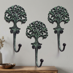 Tree of Life Cast Iron Wall Mounted Key Hooks Decorative Key Holder Rack Vintage Green Finish Entryway Organizer - Product Image 6
