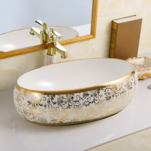 Chaozhou modernes Design Badezimmer rundes rundes Waschbecken mit Wasserhahn Loch Luxus Gold Galvanik Waschbecken