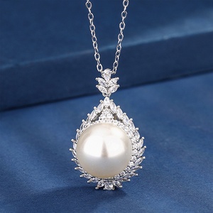 Bulk Supply Trendy Eco-friendly Copper Silver Plated Jewelry Elegant 14mm Shell Pearl Pendant Necklace for Female Daily Wear - Product Image 4