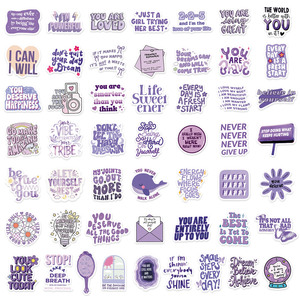 50 Uds. Pegatinas de grafiti de texto inspirador de Color púrpura para decoración de botellas de libros pegatina de <span class=keywords><strong>frases</strong></span> positivas - Product Image 3