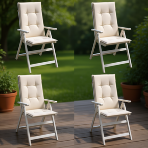 Coussins de chaise à dossier haut en tissu crème mélangé, 47,2x19,7x1,6 cm, housses de siège et d'oreiller, lot de 4 pièces - Product Image 2