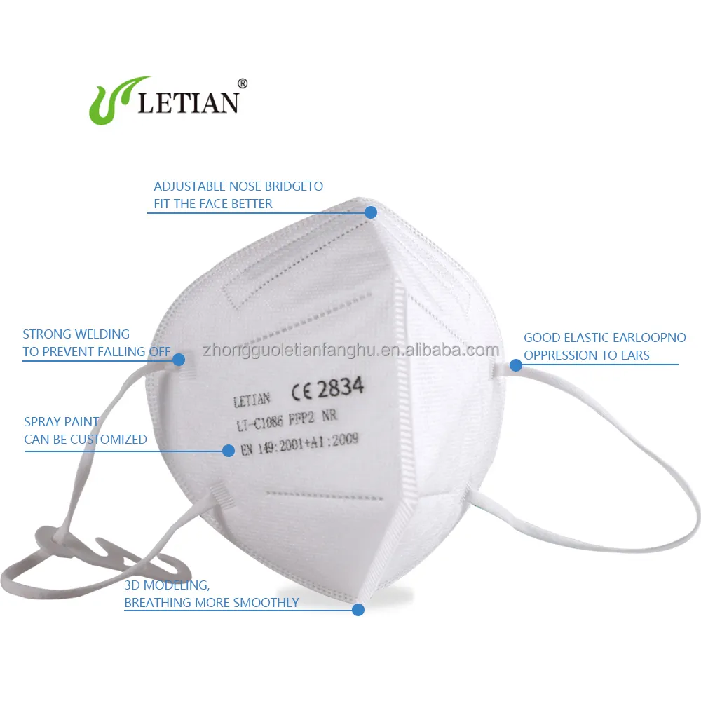 Letian FFP2 5 Ply Disposable KN95 Face Mask Manufacturer CE Certificated China List Ffp2 Masks