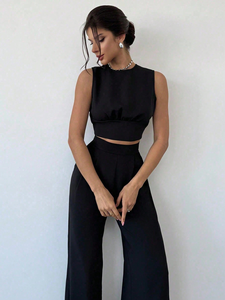 Completo da <span class=keywords><strong>Donna</strong></span> 2 Pezzi per Ufficio, Top Senza Maniche e <span class=keywords><strong>Pantaloni</strong></span> a Gamba Larga, 100% Poliestere, Primavera/Estate - Product Image 3