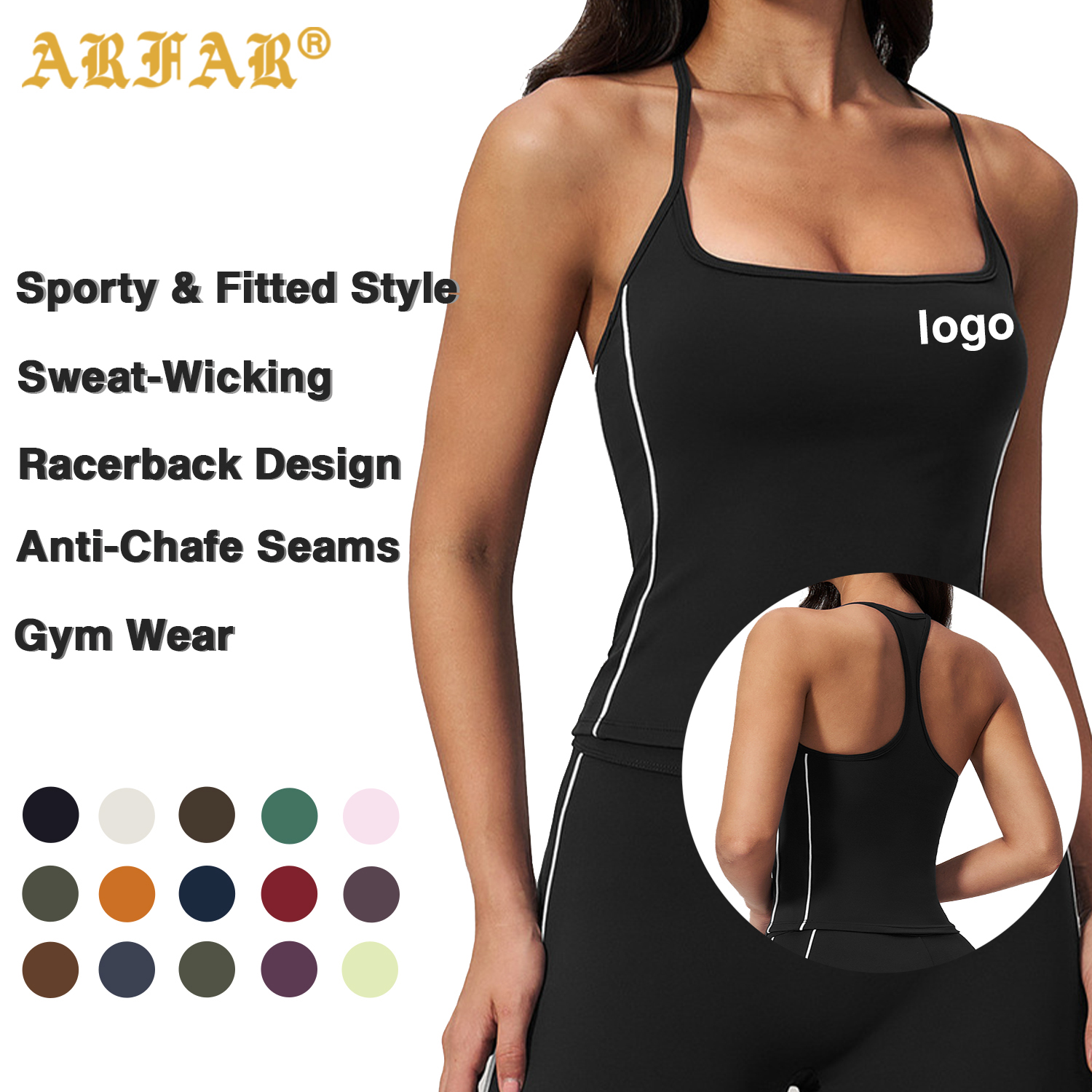 Breathable Sweat-Wicking Racerback Yoga Tank Top Women's Slim Fit Square Neck Workout Top for Gym Fitness & Pilates