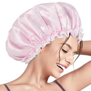 Shower Caps Reusable Satin Silk Hair Bonnet Shower cap with band Elastic Band Satin Hair Bath Cap for Women