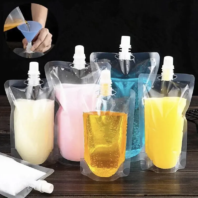Toptan temizle buzlu sıvı meme emzik plastik kılıf torba gıda sınıfı hava geçirmez içecek içecek ambalaj Bas Stand up