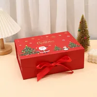 Boîte d'emballage en carton pliable à thème de Noël avec couvercle rabattable, boîte cadeau à fermeture magnétique avec nœud