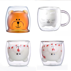Venta caliente de vidrio de borosilicato alto 250ml lindo oso tazas de doble pared taza de café de vidrio resistente al calor vasos para café - Product Image 2