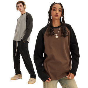 Heavyweight Cotton <b>Raglan</b> Tee Custom Logo Oversized Long Sleeve, Split Hem Streetwear, Unisex Premium - Product Image 5