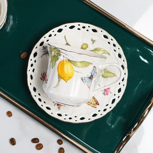 Wholesale European Lemon Pattern Phnom Penh Net Red Ceramic Afternoon <b>Tea</b> Coffee <b>Cup</b> <b>Set</b> - Product Image 3
