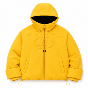 Blouson mat jaune matelassé à capuche pour femme avec motif gaufré, manteau court d'hiver isolé, vêtement d'extérieur à cordon de serrage réglable - Product Image 4