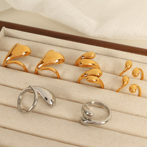 European And American Style Water Drop Shape 18K Gold Stainless Steel <b>Ring</b> For Women Niche Design High End Jewelry Gift - Product Image 2