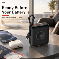 Montre connectée 10000mAh avec chargeur rapide PD 22.5W, batterie externe intégrée, câble Type-C, écran LCD numérique, chargeur sans fil magnétique 2.5W