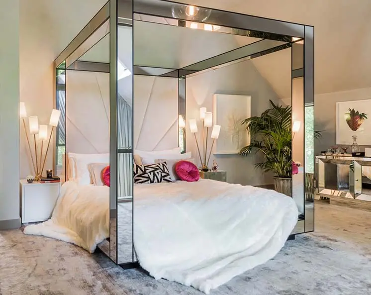 Espejo completo tienda conejo rosado de cabecera con espejo barato muebles de dormitorio completo reina rey cama