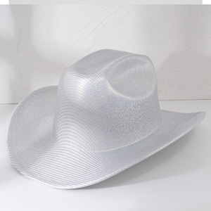 Chapeau <span class=keywords><strong>de</strong></span> cowboy holographique argenté pour femmes et hommes - Chapeau <span class=keywords><strong>de</strong></span> cowboy scintillant pour les fêtes sur la plage et les festivals <span class=keywords><strong>de</strong></span> musique - Product Image 1