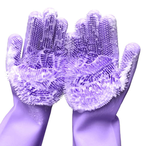 Customized Logo Reusable Kitchen <b>Silicone</b> Dishwashing Scrubber Glove <b>Waterproof</b> Cleaning Glove - Product Image 1