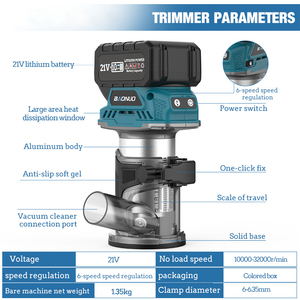 Défonceuse <span class=keywords><strong>électrique</strong></span> sans balais <span class=keywords><strong>à</strong></span> batterie lithium-ion rechargeable, machine <span class=keywords><strong>à</strong></span> rainurer et <span class=keywords><strong>à</strong></span> percer, 10000-32000 tr/min - Product Image 3