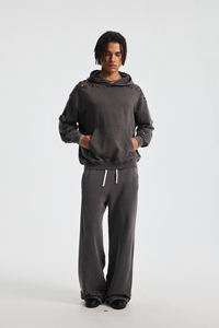 Custom Oversize 380gsm French Terry Acid Washed Snow <b>Wash</b> Distressed Ripped Vintage Unisex Hoodie Sweatshirt For Men Women - Product Image 2