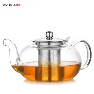 Alta temperatura bule de chá de vidro resistente ao calor com infusor de alça removível