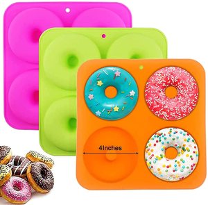 BPA Free Non Stick Bagel <strong>Pan</strong> <strong>Large</strong> Full Size 4 Cavity <strong>Donut</strong> <strong>Pan</strong> 4 Inch Silicone <strong>Donut</strong> Molds for Baking