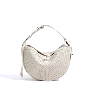 Bolso de Hombro de Media Luna de Cuero Genuino de Alta Calidad, con Cierre de Cremallera, Diseño Moderno, para Mujer - Product Image 5