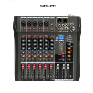 Consola de mezclas promocional MT6 Mezclador de audio profesional de 6 canales con MP3 incorporado 16DSP/Delay/Echo/48V Phantom