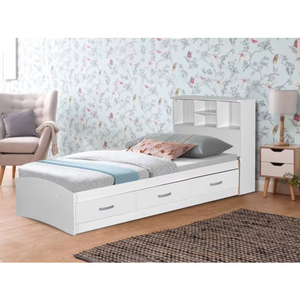 Cadre de lit moderne HMS avec panneau en bois faux cristal bling gris argenté et tiroirs en similicuir - Product Image 4